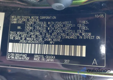 2006 Toyota 4Runner Sr5 V6 from USA, damaged, VIN JTEBU14R260083723